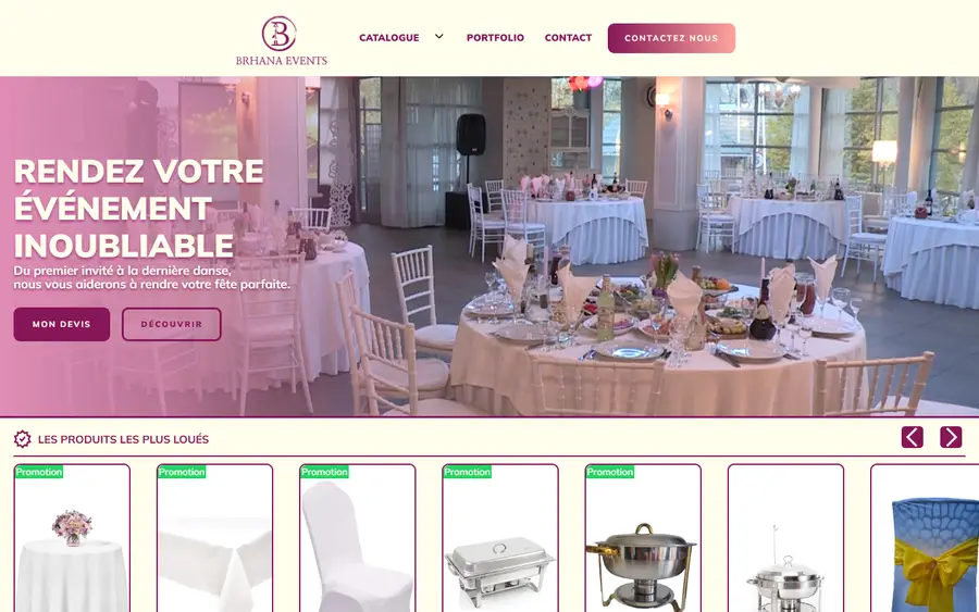 Brhana Events website, built by PhilRanJam for a location et décoration business