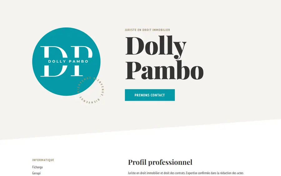 Dolly Pambo website, built by PhilRanJam for a juriste en droit immobilier business